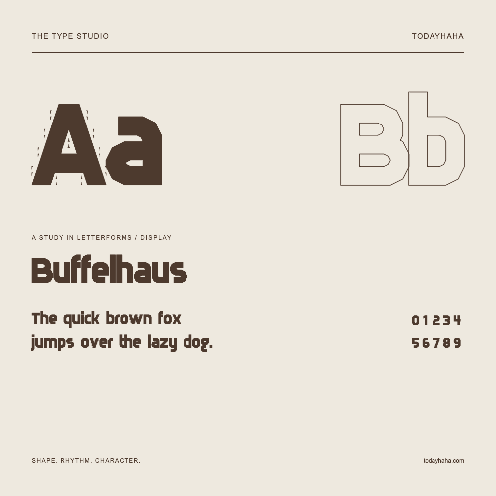 Buffelhaus — Étude des lettres avec une phrase et des chiffres