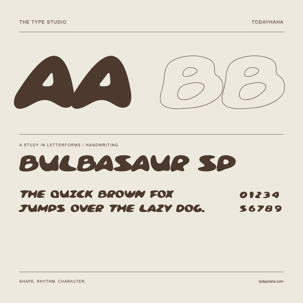 Bulbasaur SP — Letterform study with sample sentence and numbers