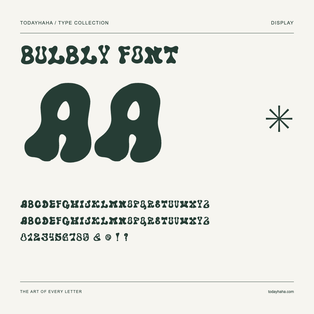 Bulbly Font — Schriftmuster mit Großbuchstaben, Kleinbuchstaben und Ziffern