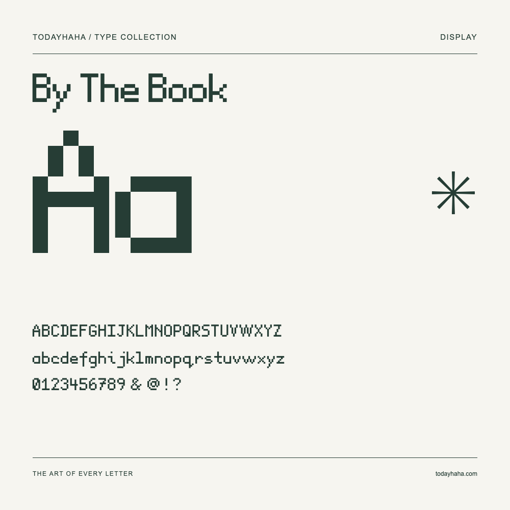 By The Book — Spécimen avec majuscules, minuscules et chiffres