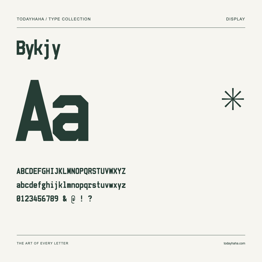 Bykjy — Muestra de mayúsculas, minúsculas y números