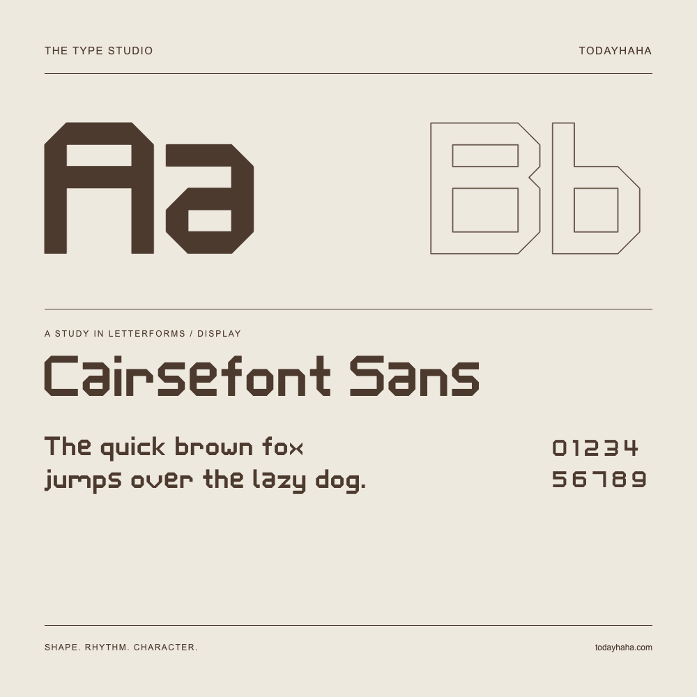 Cairsefont Sans — Buchstabenstudie mit Beispielsatz und Ziffern