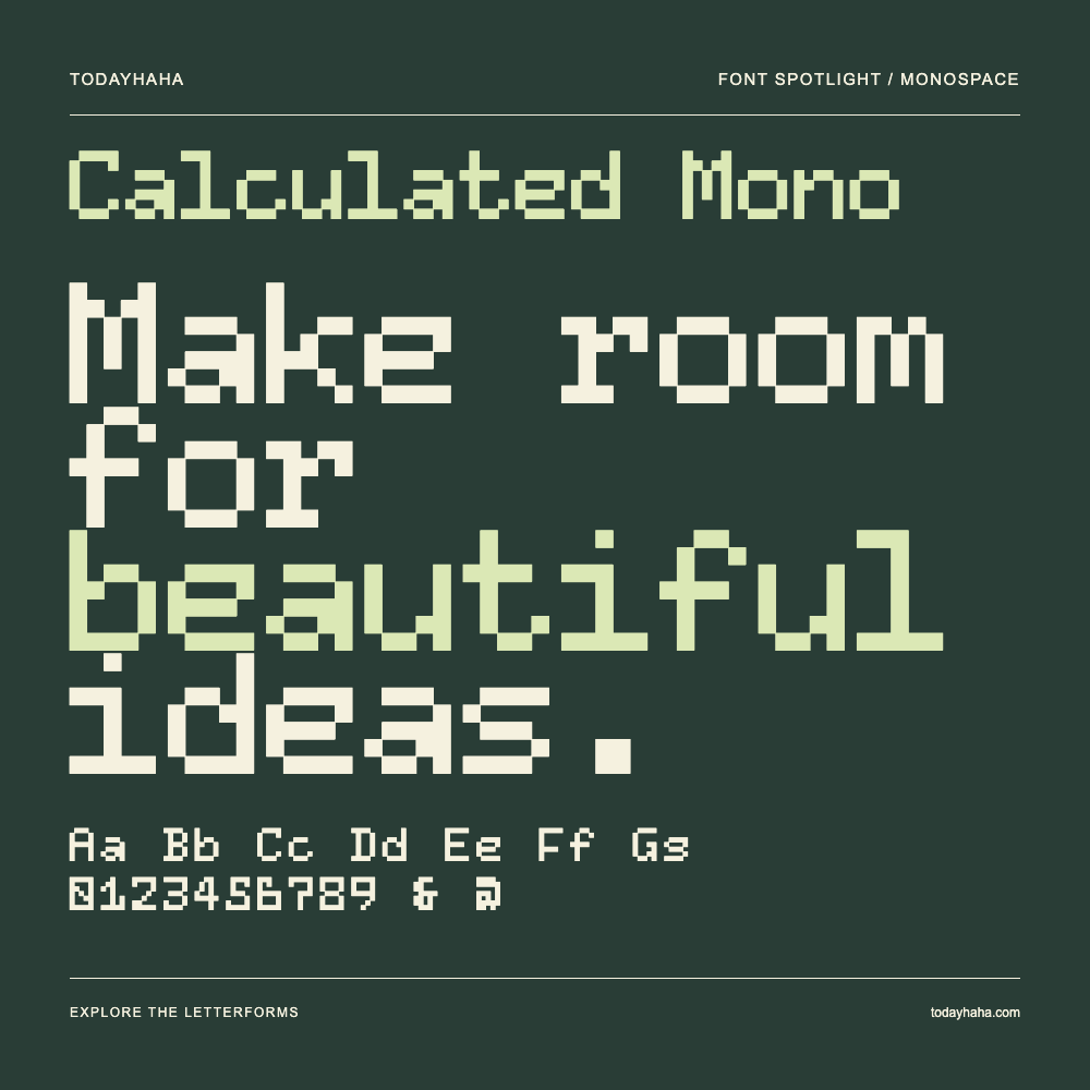 Calculated Mono — Typografieposter mit Beispieltext