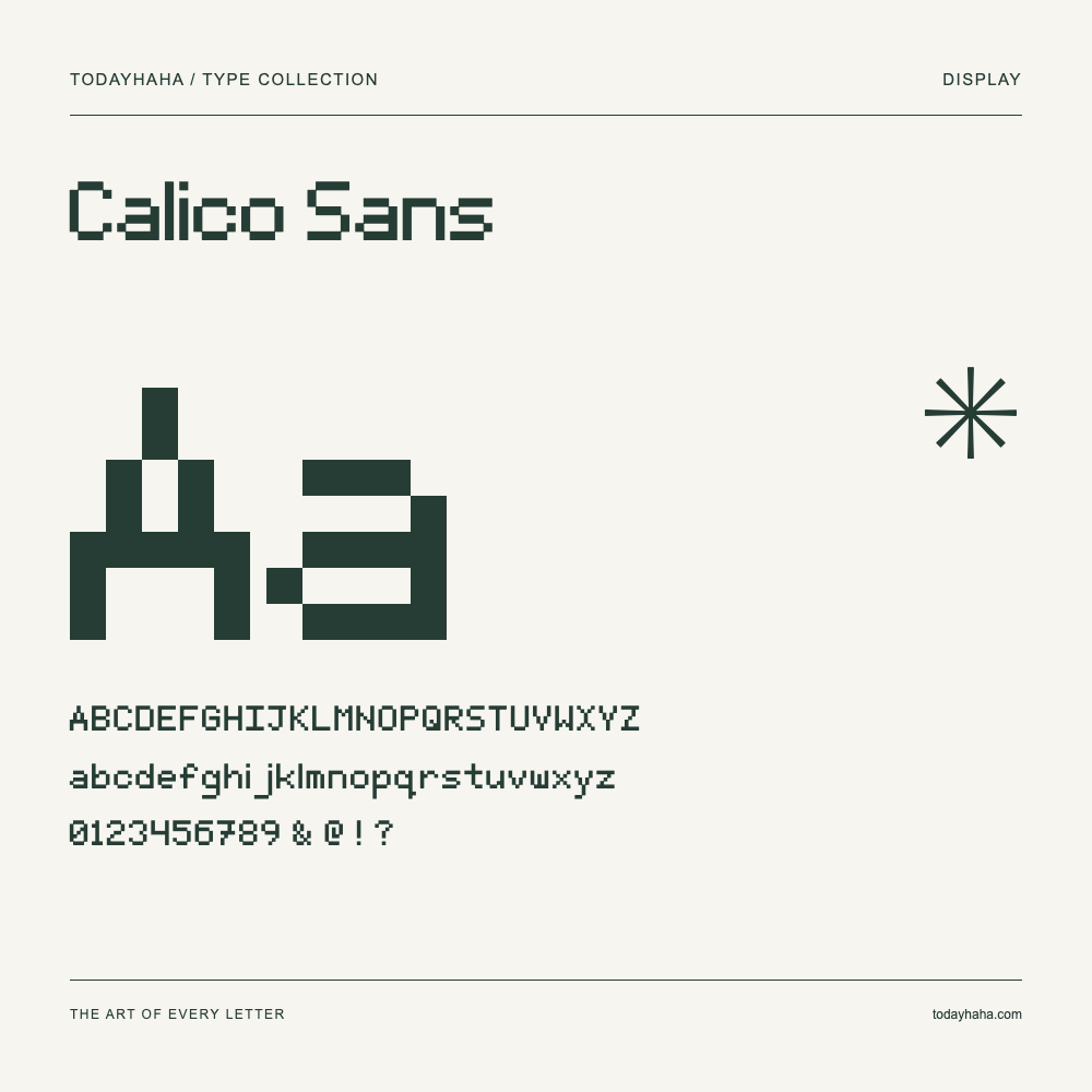 Calico Sans — Campione con lettere maiuscole, minuscole e numeri