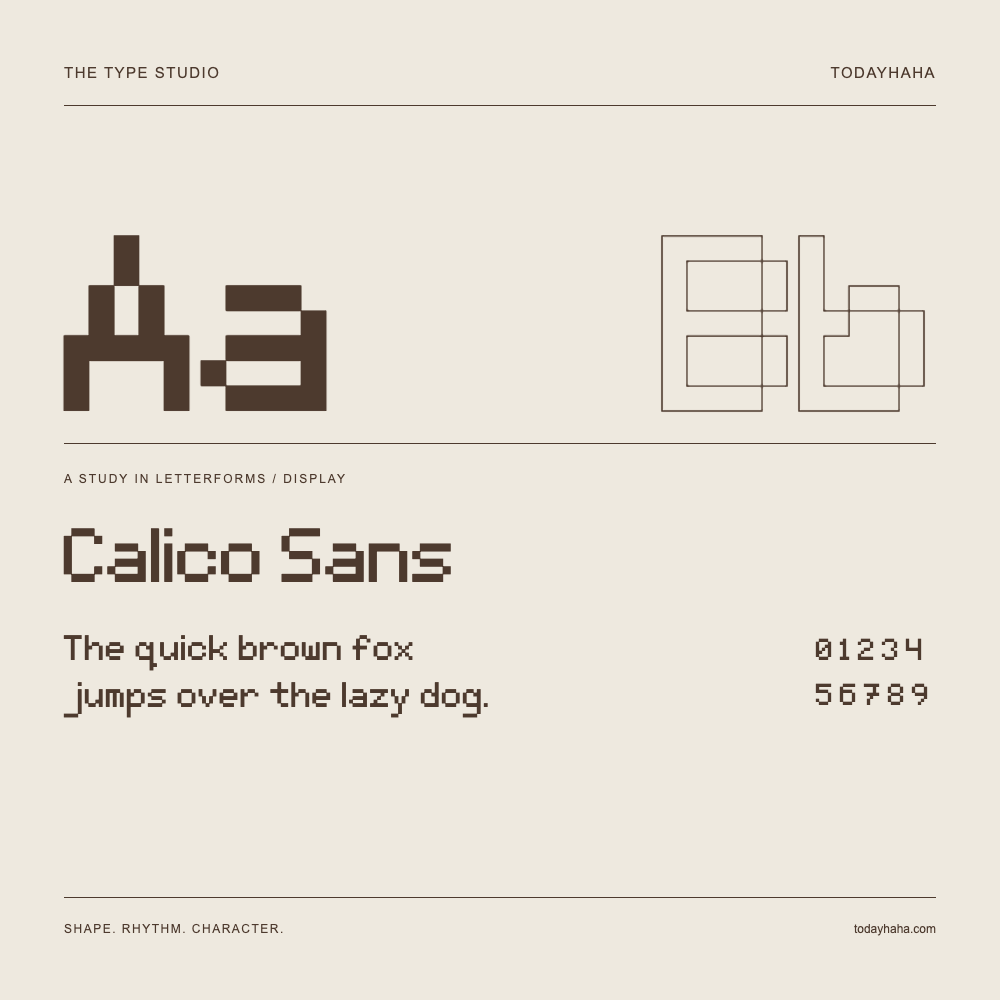 Calico Sans — Studio delle lettere con frase e numeri