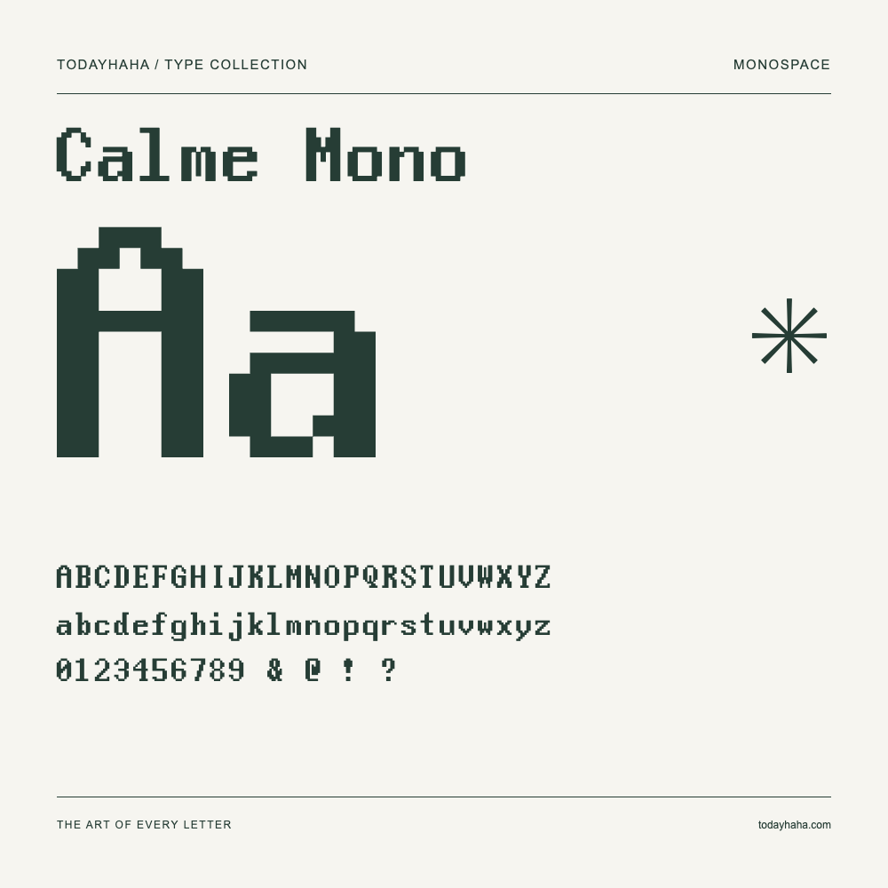 Calme Mono — Muestra de mayúsculas, minúsculas y números