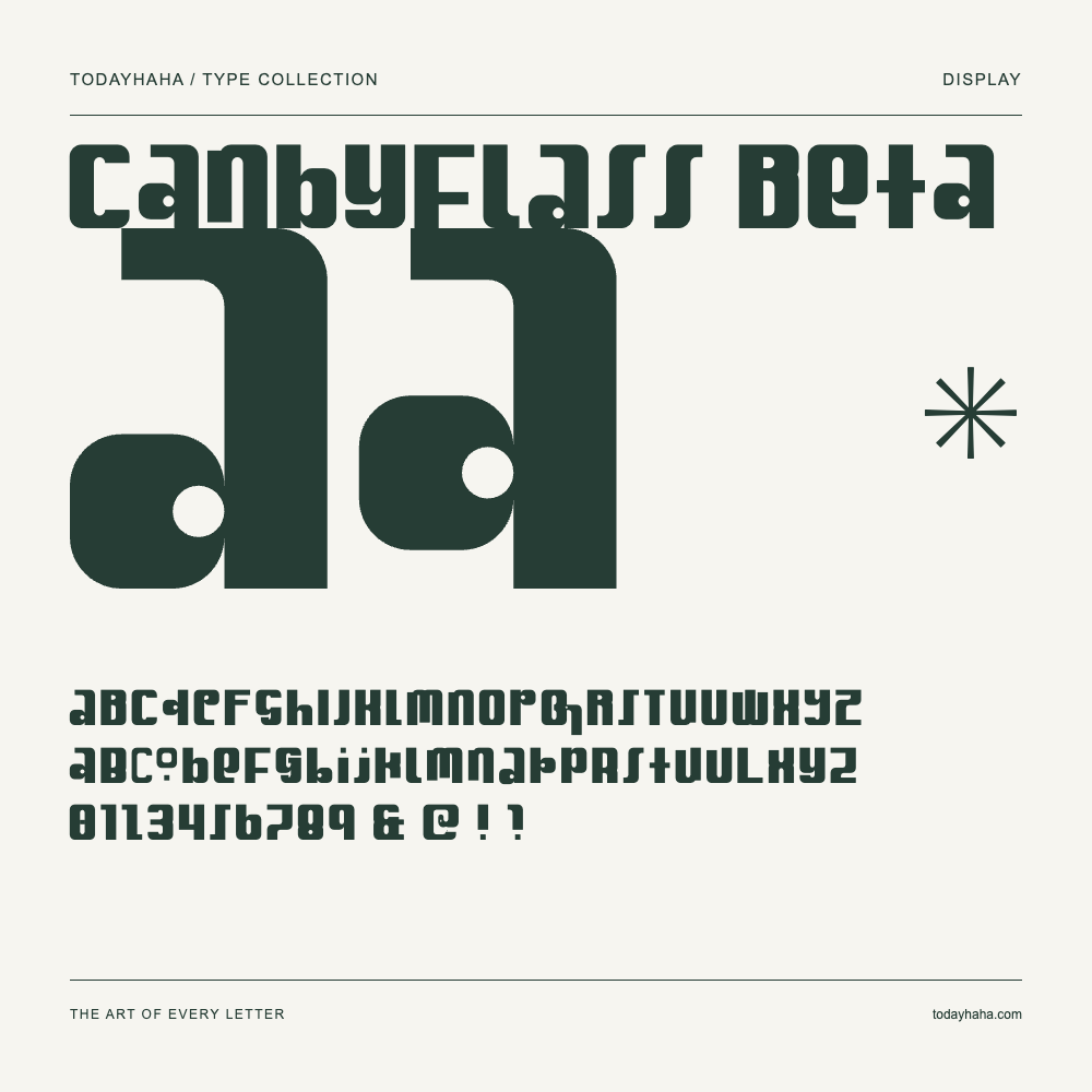 Candyfloss Beta — Font specimen with uppercase and lowercase letters and numbers