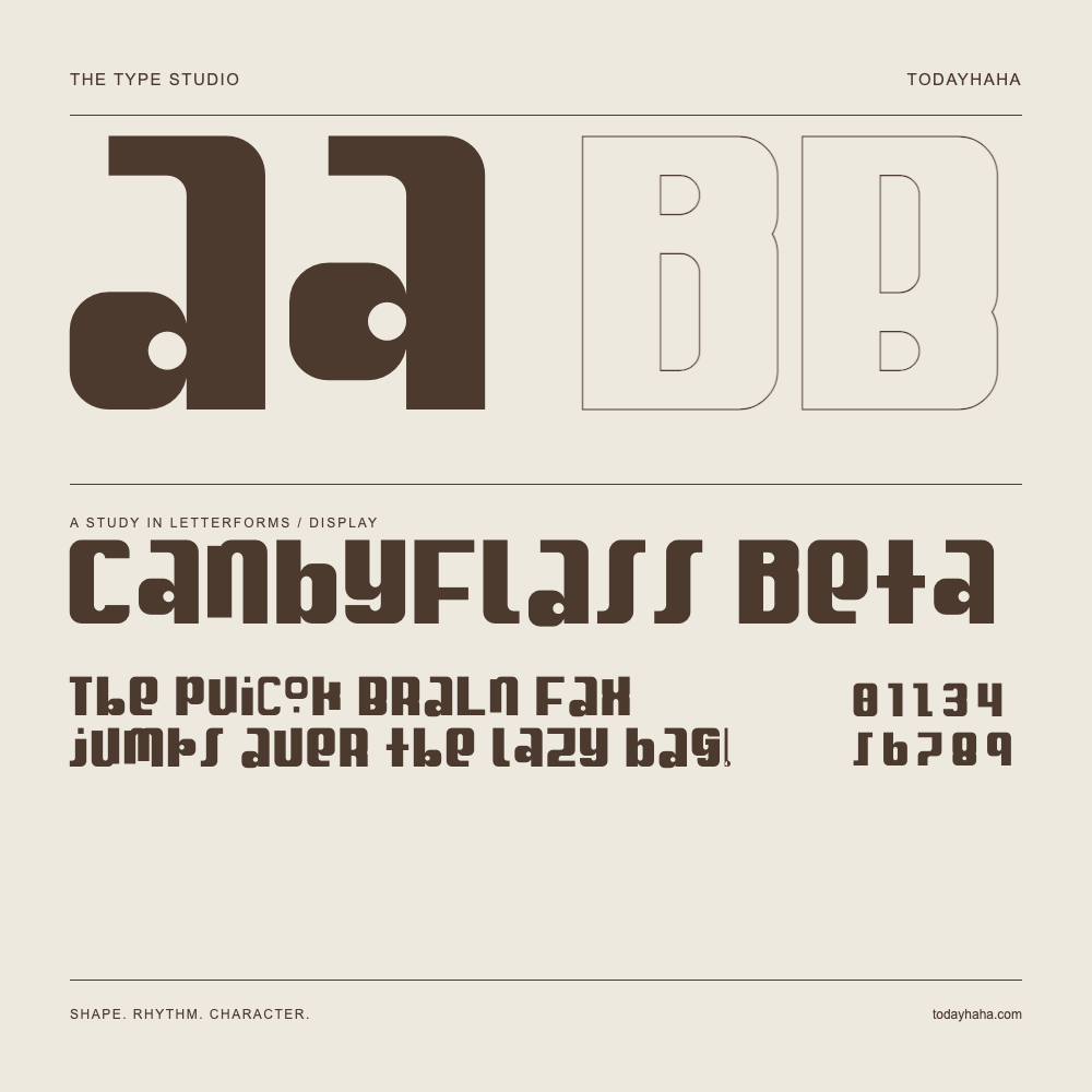 Candyfloss Beta — Letterform study with sample sentence and numbers