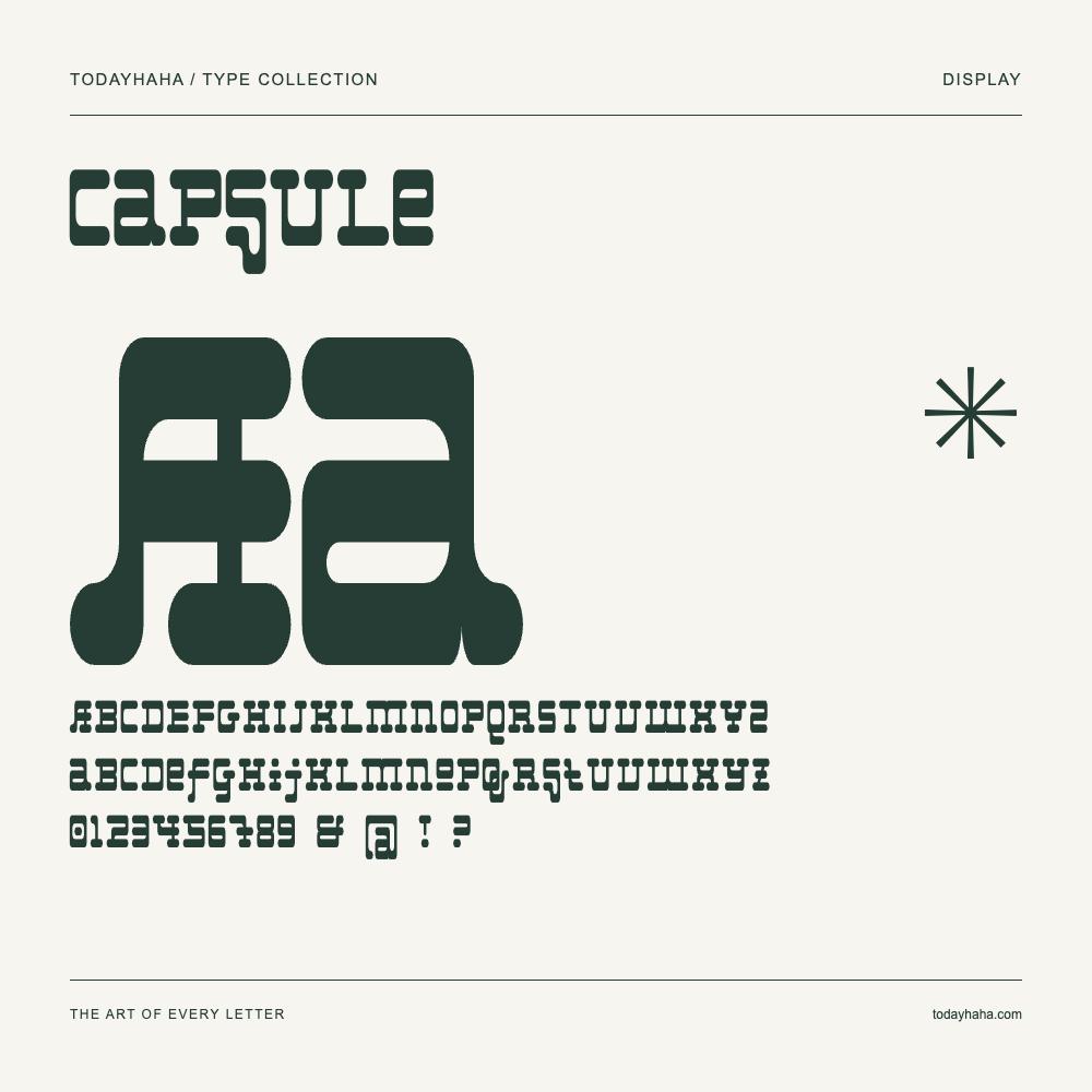 Capsule — Schriftmuster mit Großbuchstaben, Kleinbuchstaben und Ziffern