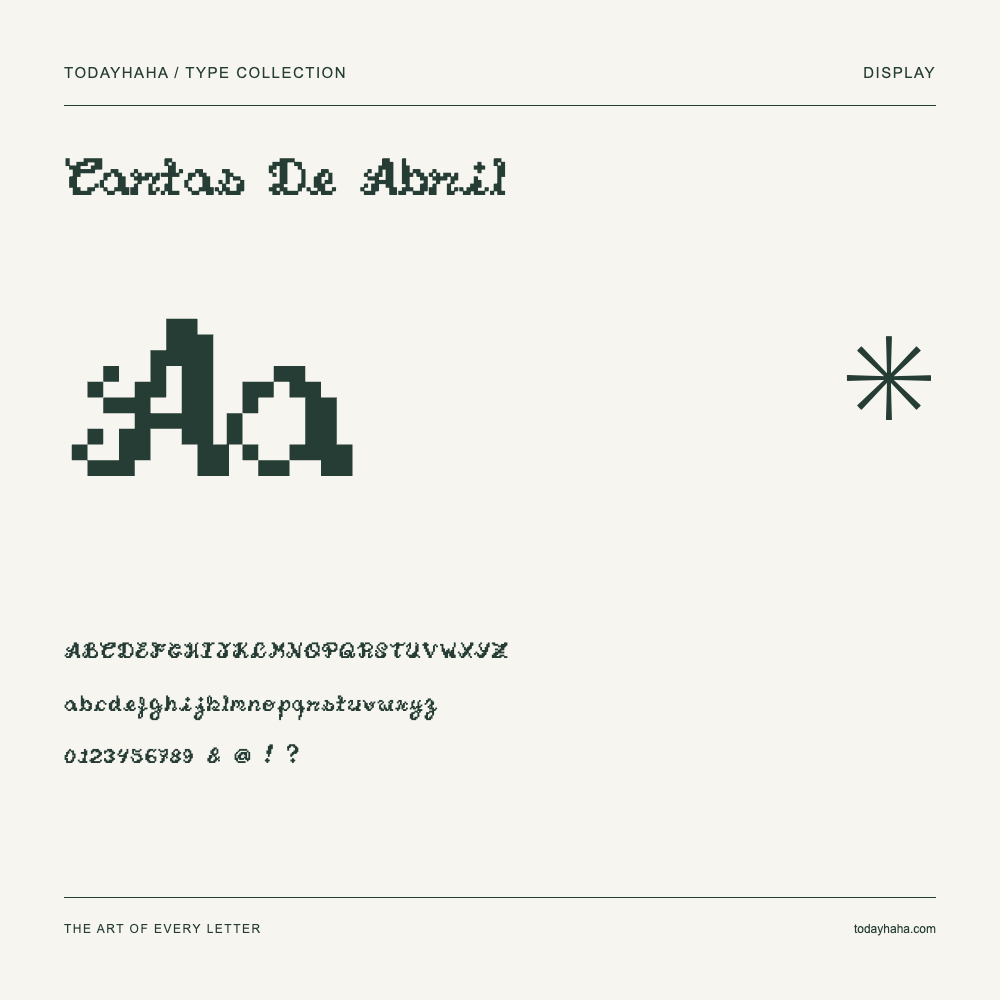 Cartas De Abril — Muestra de mayúsculas, minúsculas y números