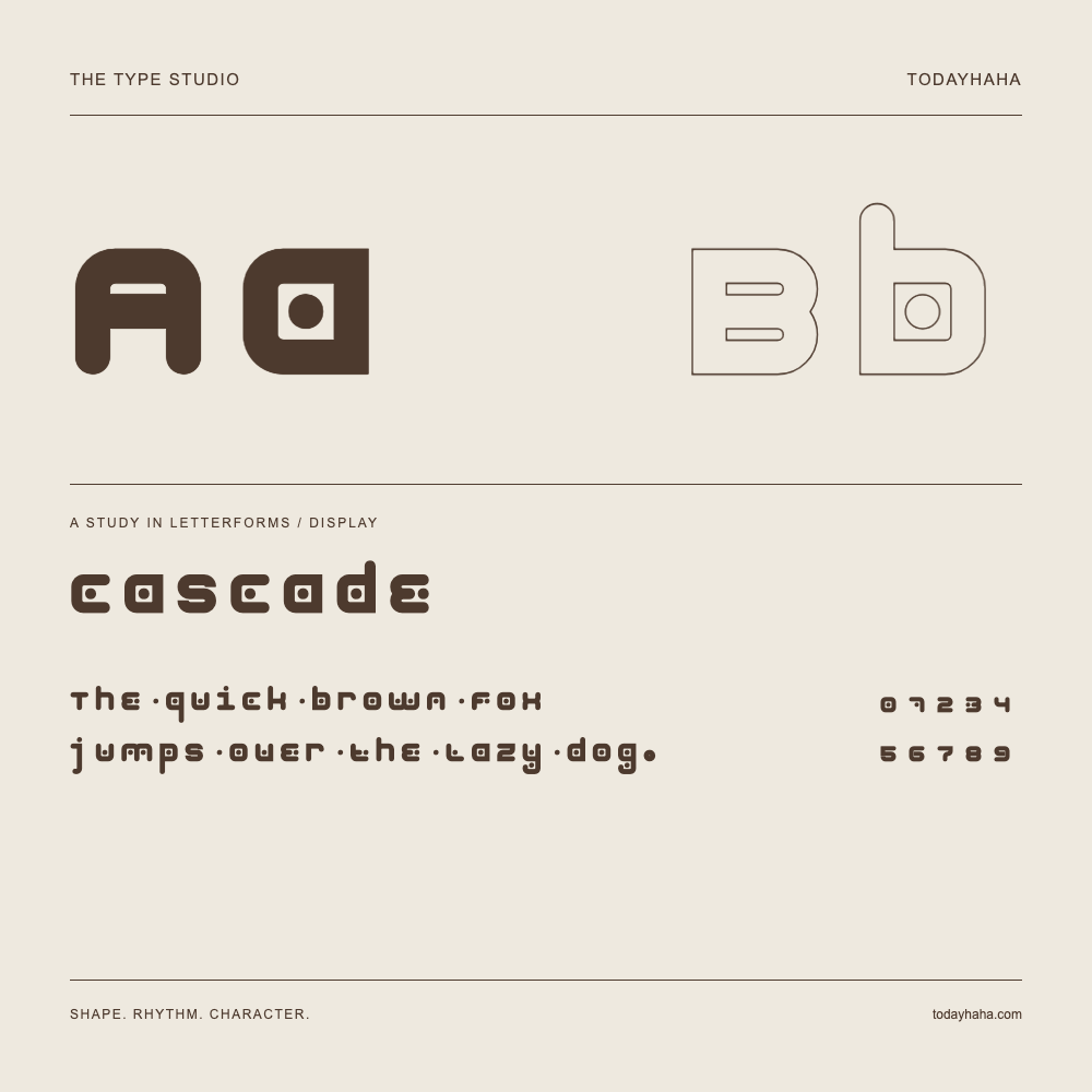 Cascade — Estudio de letras con una frase y números