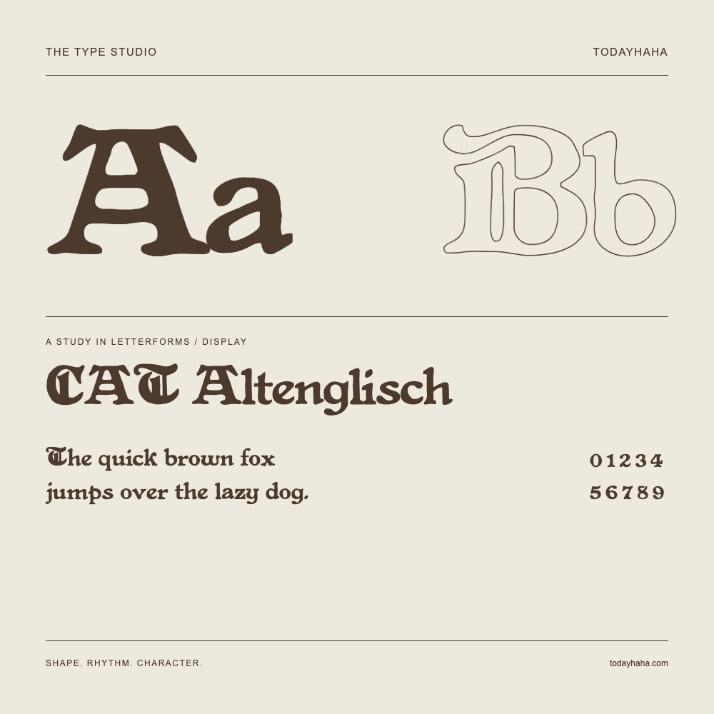 CAT Altenglisch — Buchstabenstudie mit Beispielsatz und Ziffern