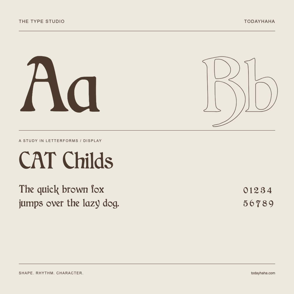 CAT Childs — Buchstabenstudie mit Beispielsatz und Ziffern