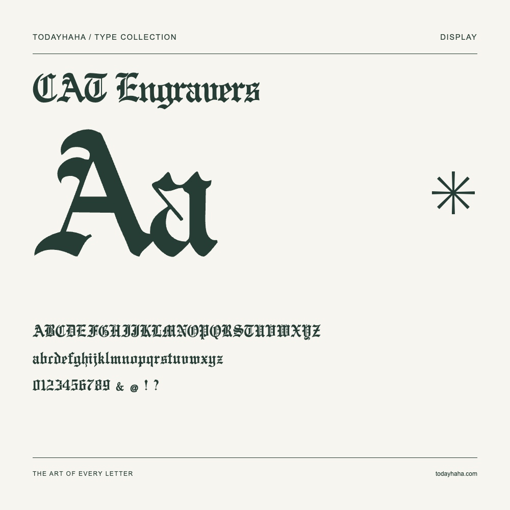 CAT Engravers — Campione con lettere maiuscole, minuscole e numeri