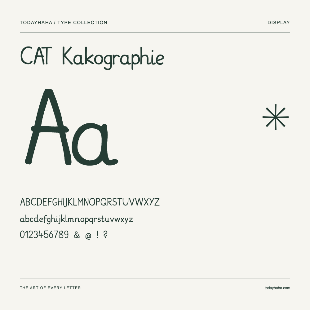 CAT Kakographie — Spécimen avec majuscules, minuscules et chiffres