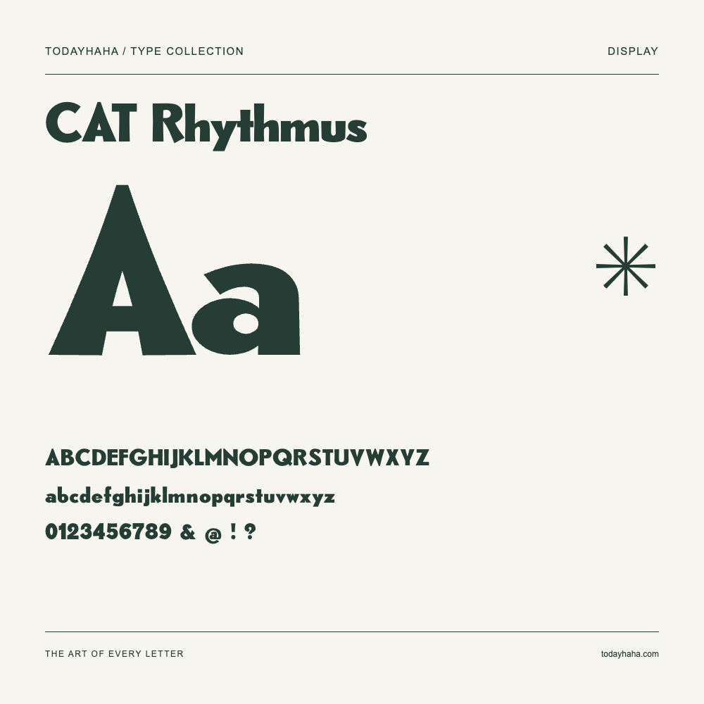 CAT Rhythmus — Schriftmuster mit Großbuchstaben, Kleinbuchstaben und Ziffern