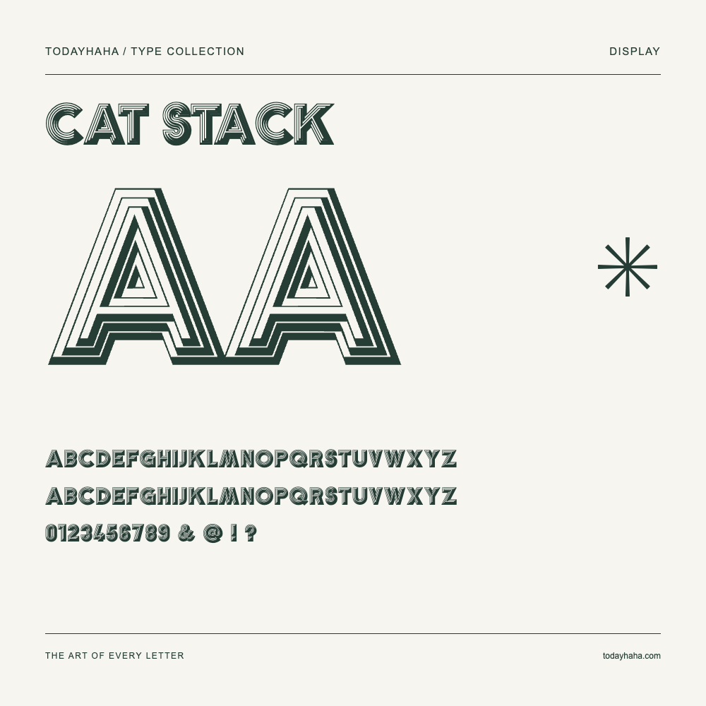 CAT Stack — Schriftmuster mit Großbuchstaben, Kleinbuchstaben und Ziffern