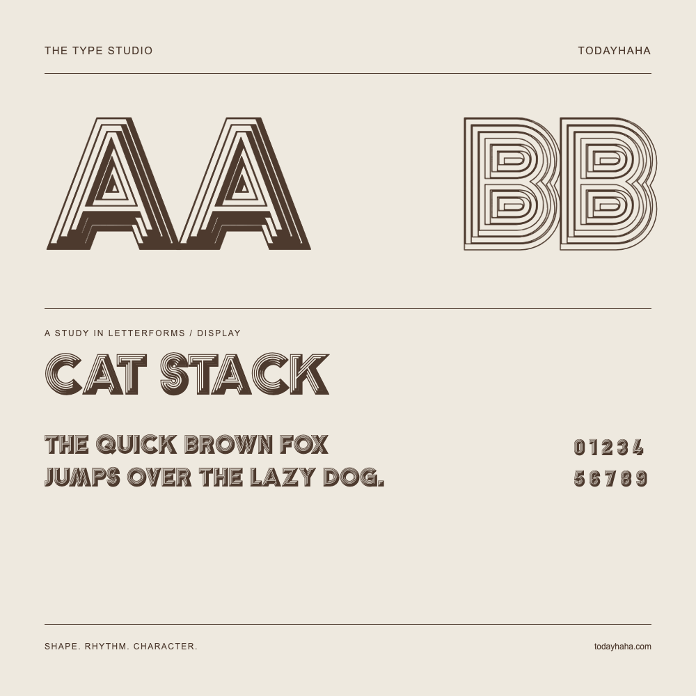 CAT Stack — Buchstabenstudie mit Beispielsatz und Ziffern