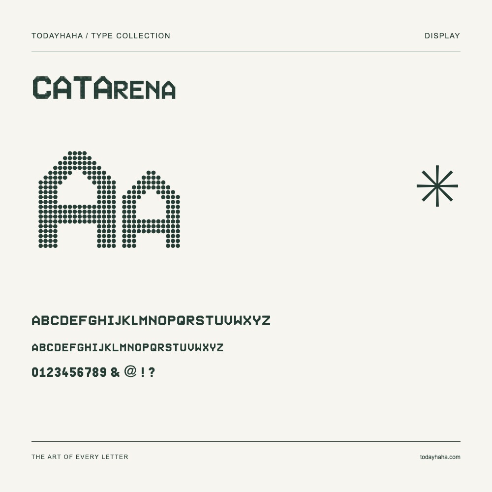 CATArena — Schriftmuster mit Großbuchstaben, Kleinbuchstaben und Ziffern
