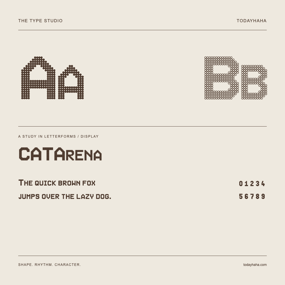 CATArena — Buchstabenstudie mit Beispielsatz und Ziffern