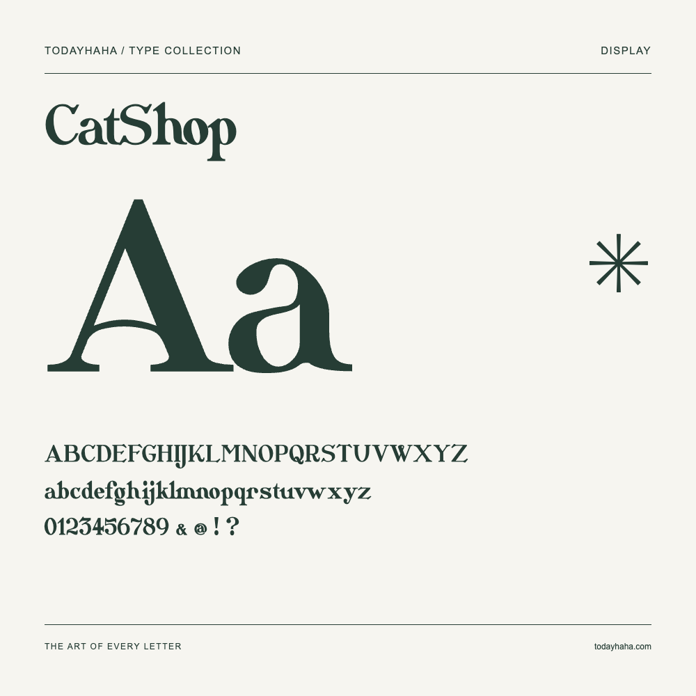 CatShop — Spécimen avec majuscules, minuscules et chiffres
