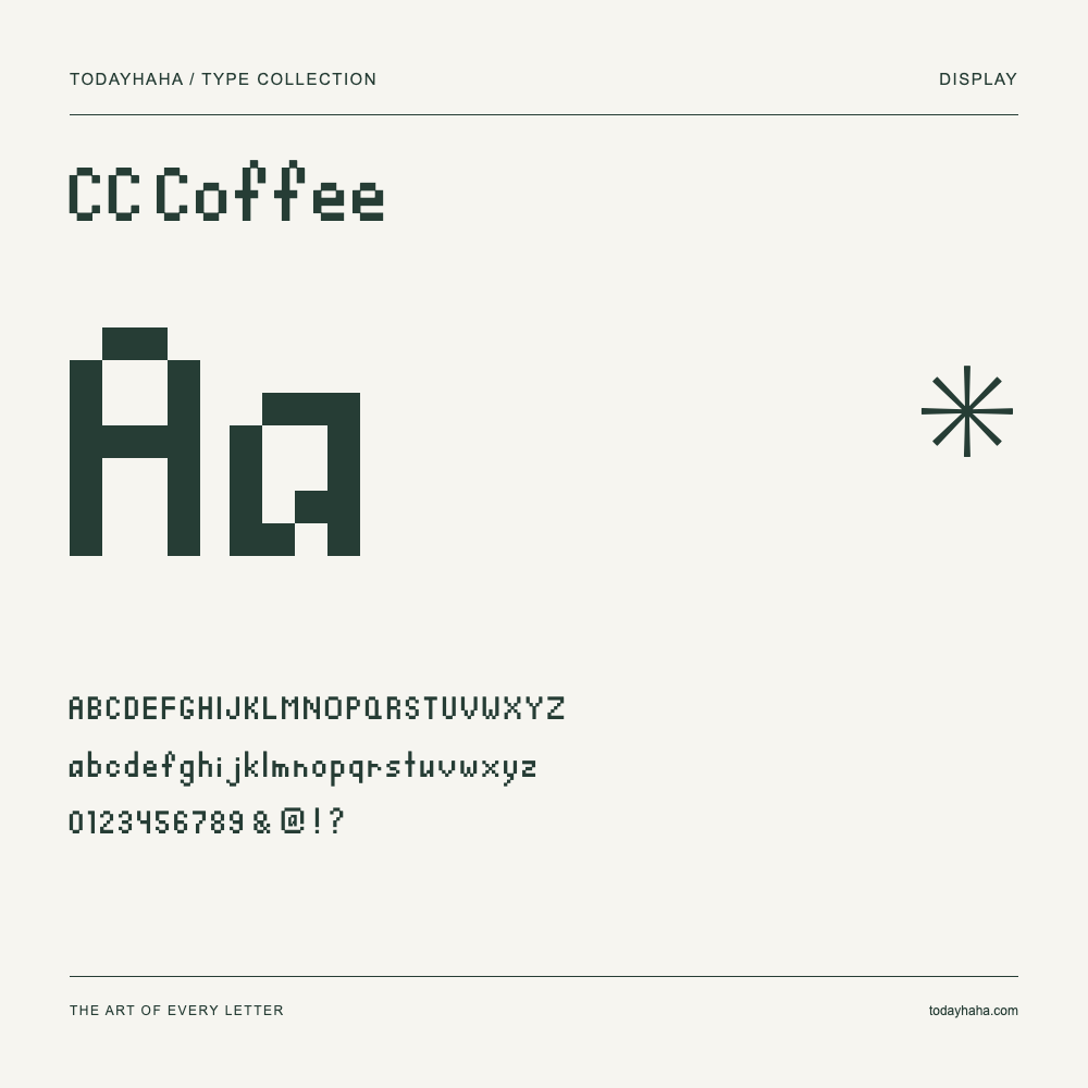 CC Coffee — Spécimen avec majuscules, minuscules et chiffres
