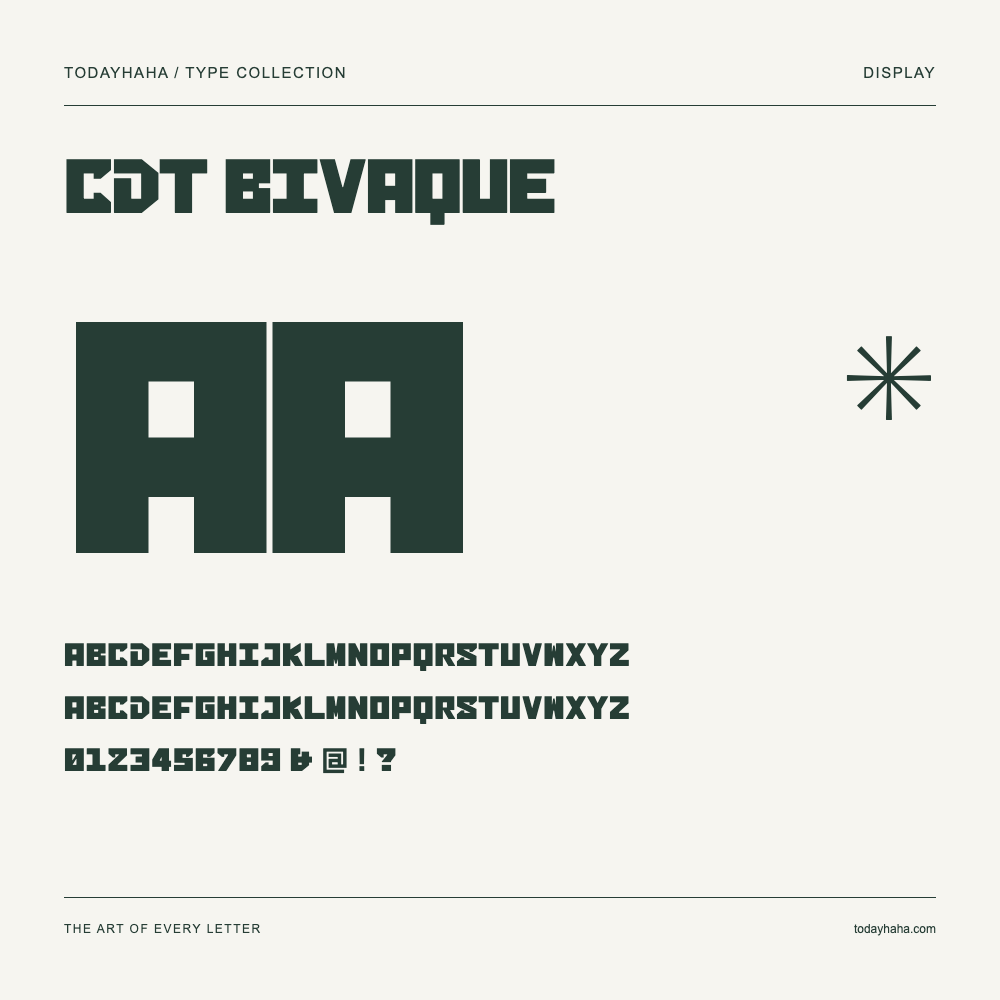 CDT Bivaque — Muestra de mayúsculas, minúsculas y números