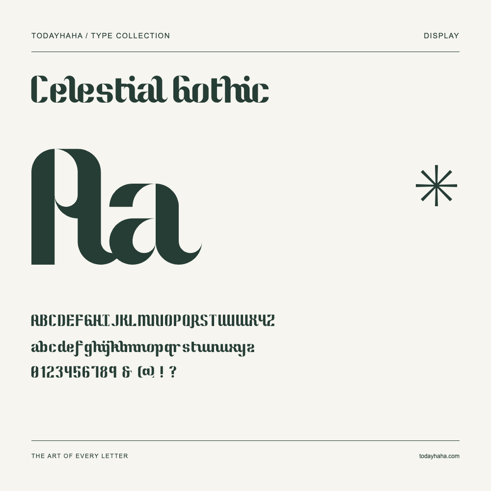 Celestial Gothic — Muestra de mayúsculas, minúsculas y números