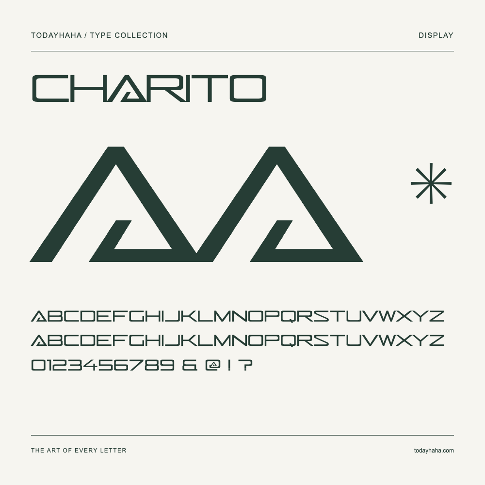 Charito — Spécimen avec majuscules, minuscules et chiffres
