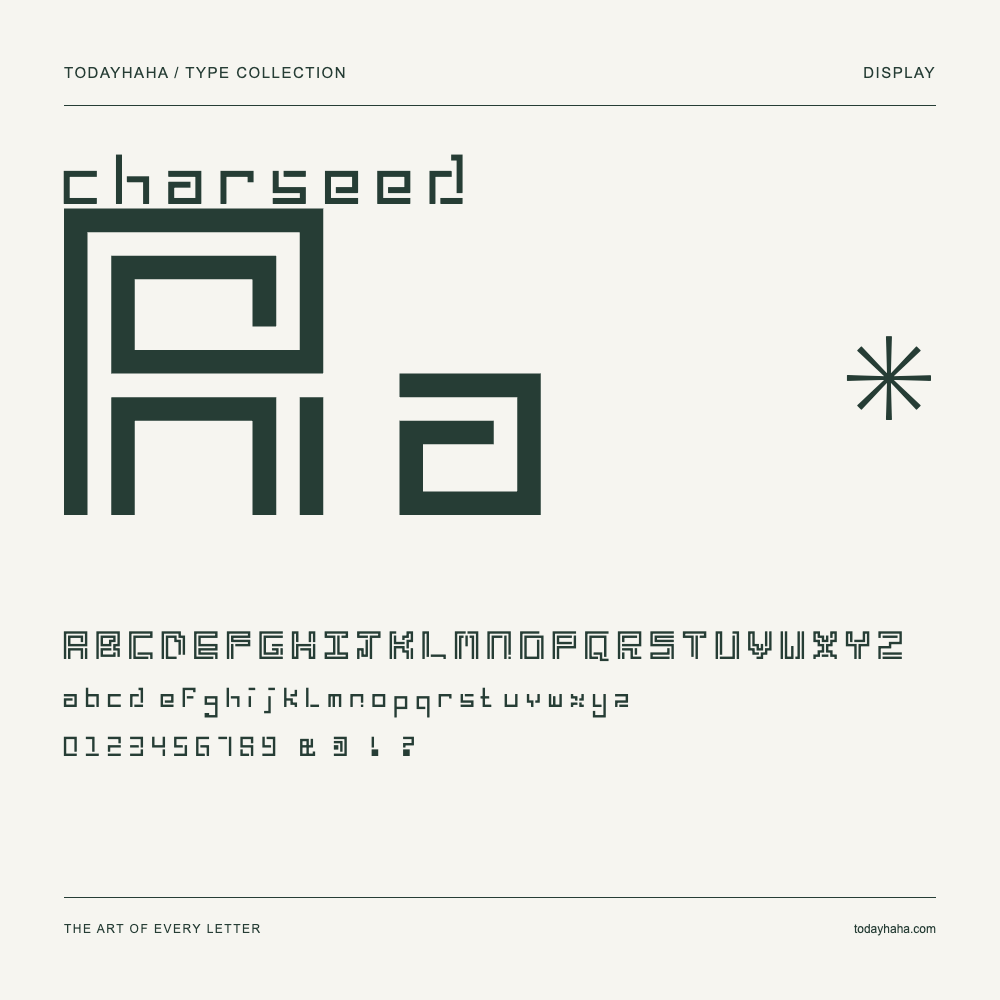 charseed — Schriftmuster mit Großbuchstaben, Kleinbuchstaben und Ziffern