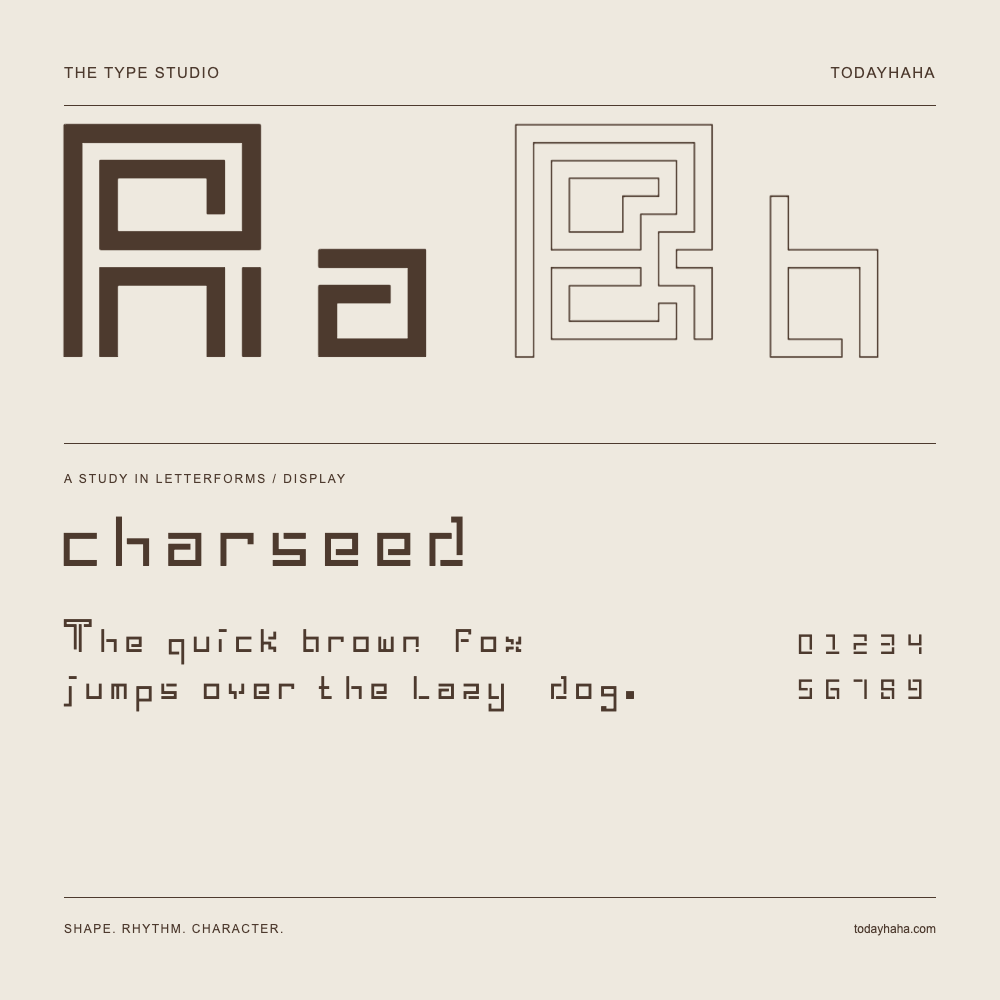 charseed — Buchstabenstudie mit Beispielsatz und Ziffern