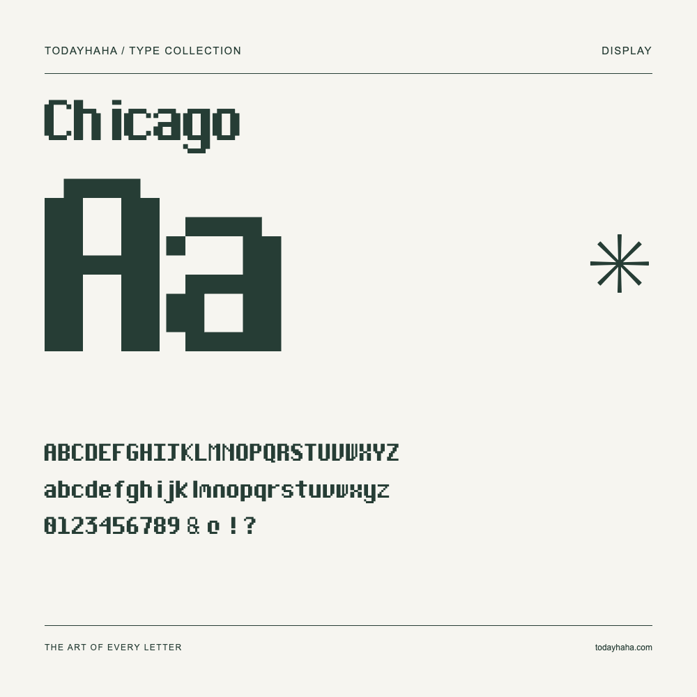 Chicago — Schriftmuster mit Großbuchstaben, Kleinbuchstaben und Ziffern