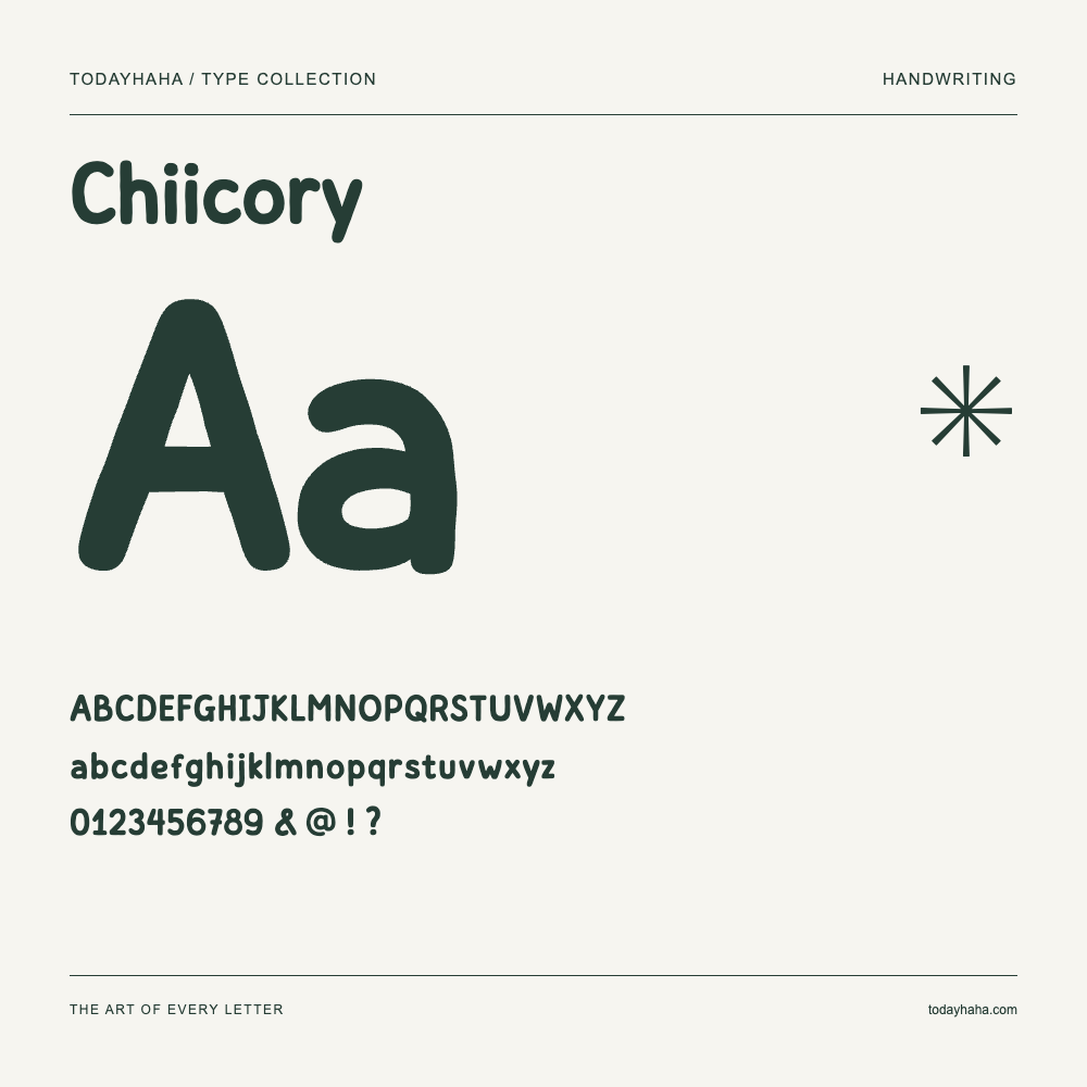 Chiicory — Schriftmuster mit Großbuchstaben, Kleinbuchstaben und Ziffern