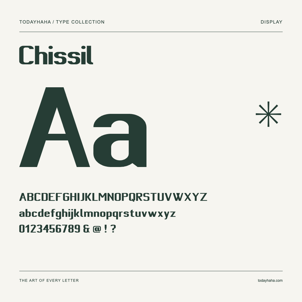 Chissil — Font specimen with uppercase and lowercase letters and numbers