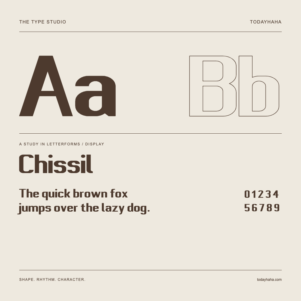 Chissil — Letterform study with sample sentence and numbers
