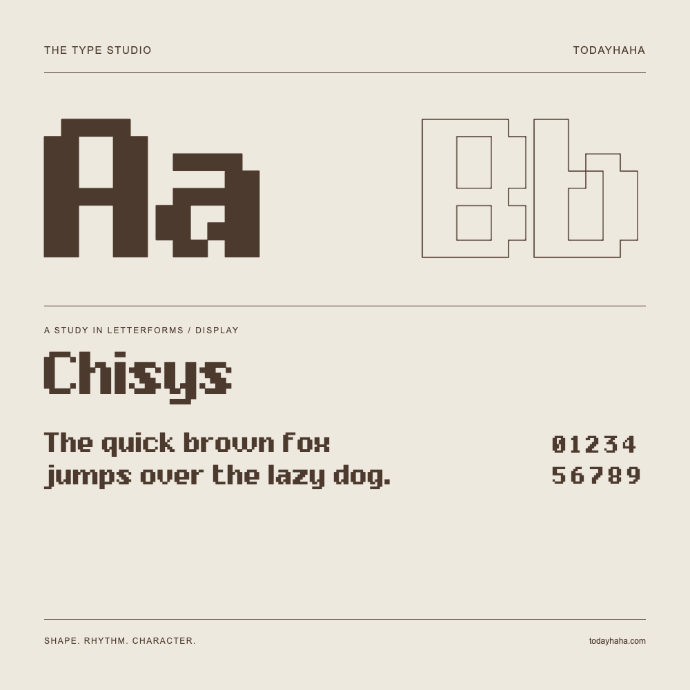 Chisys — Letterform study with sample sentence and numbers