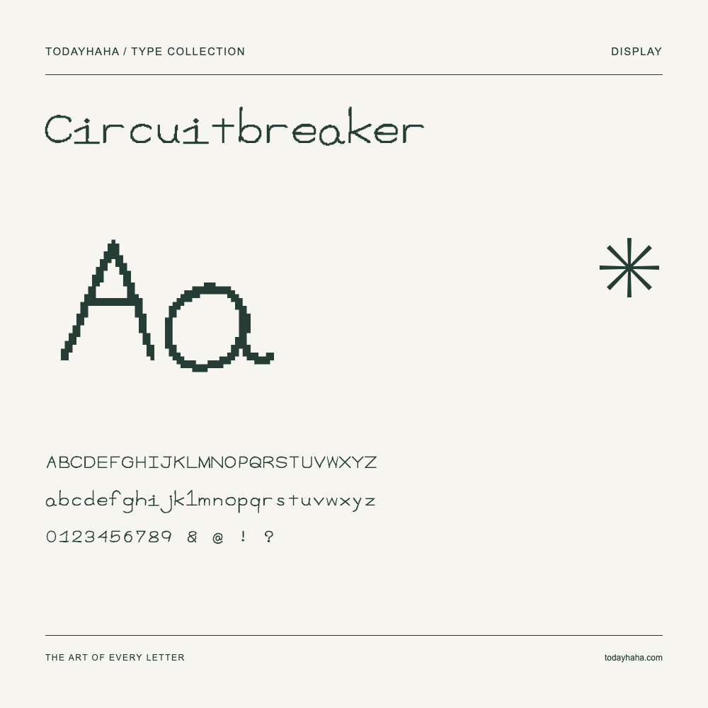 Circuitbreaker — Font specimen with uppercase and lowercase letters and numbers