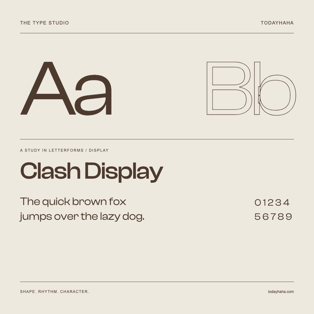 Clash Display — Estudio de letras con una frase y números