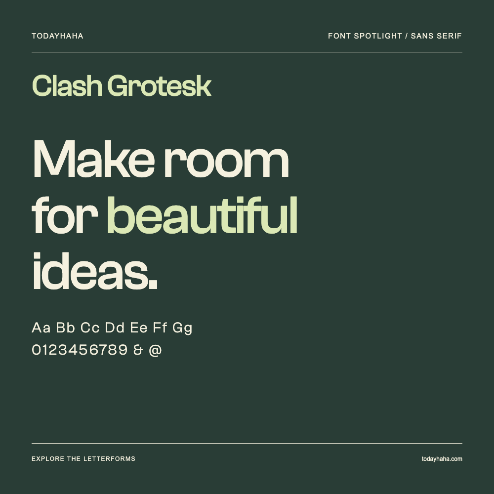 Clash Grotesk — Pôster tipográfico com texto de exemplo