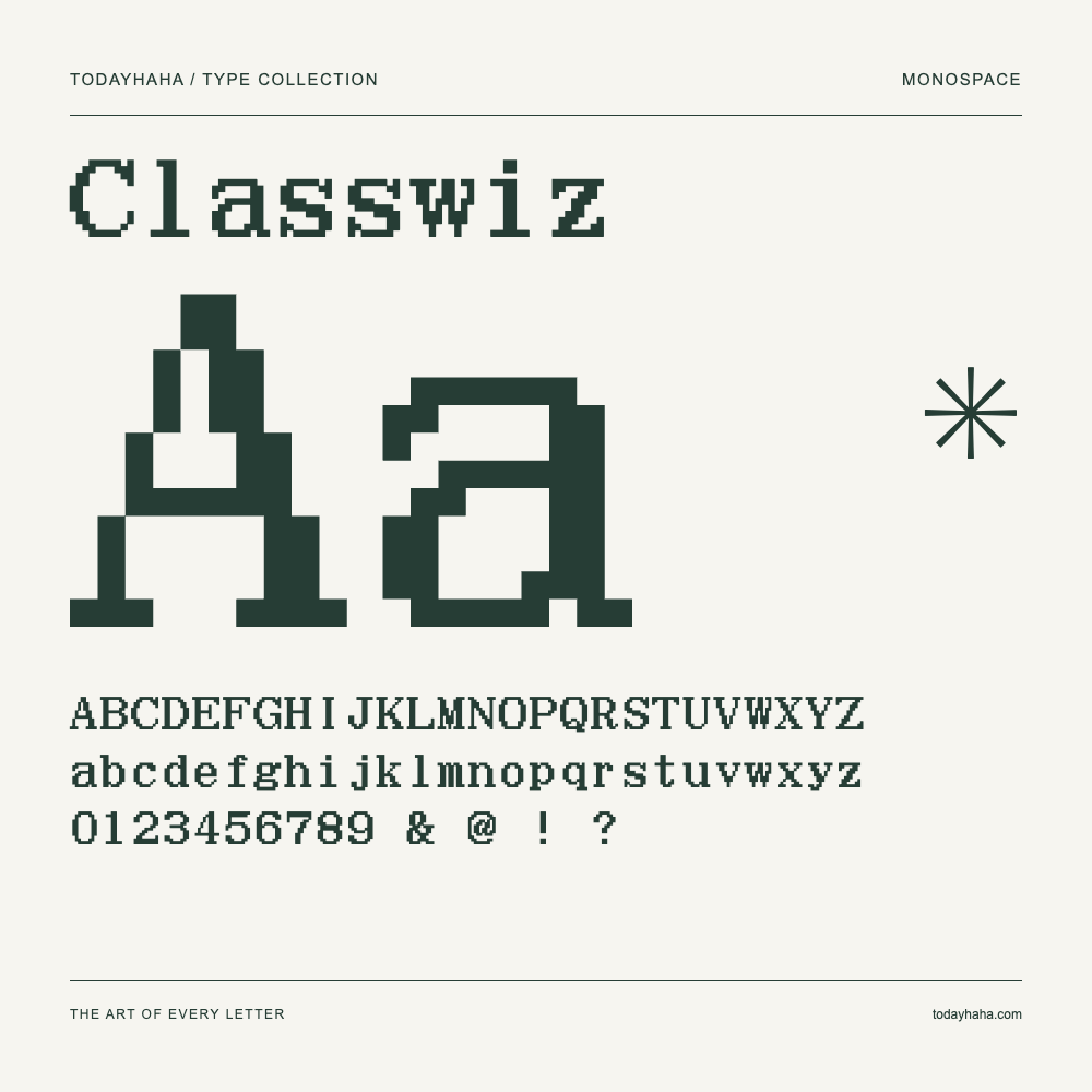 Classwiz — Schriftmuster mit Großbuchstaben, Kleinbuchstaben und Ziffern