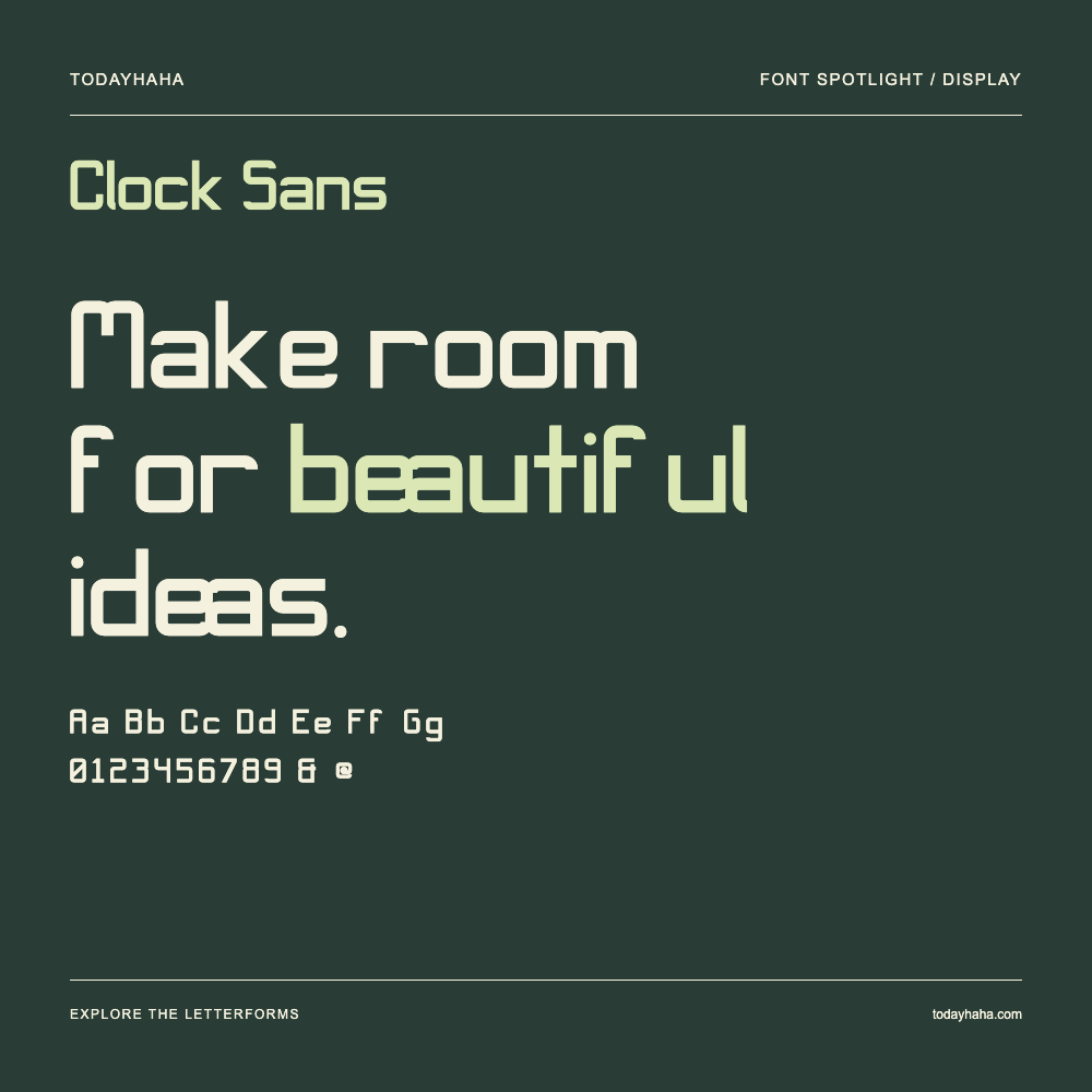 Clock Sans — Poster tipografico con testo di esempio