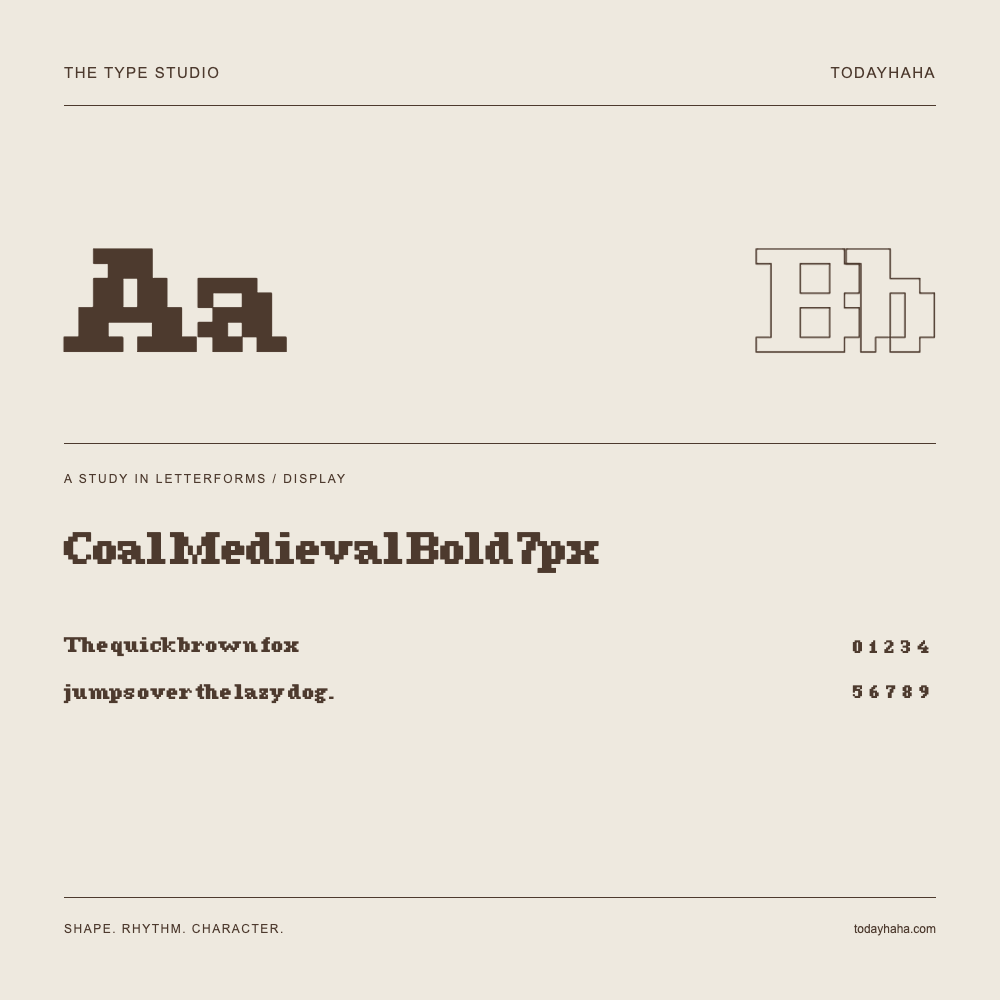 Coal Medieval Bold 7px — 字形展示：示例句子与数字