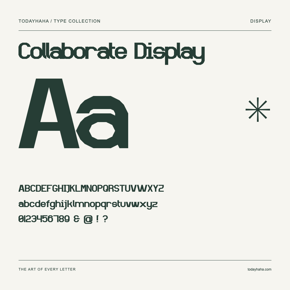 Collaborate Display — Schriftmuster mit Großbuchstaben, Kleinbuchstaben und Ziffern
