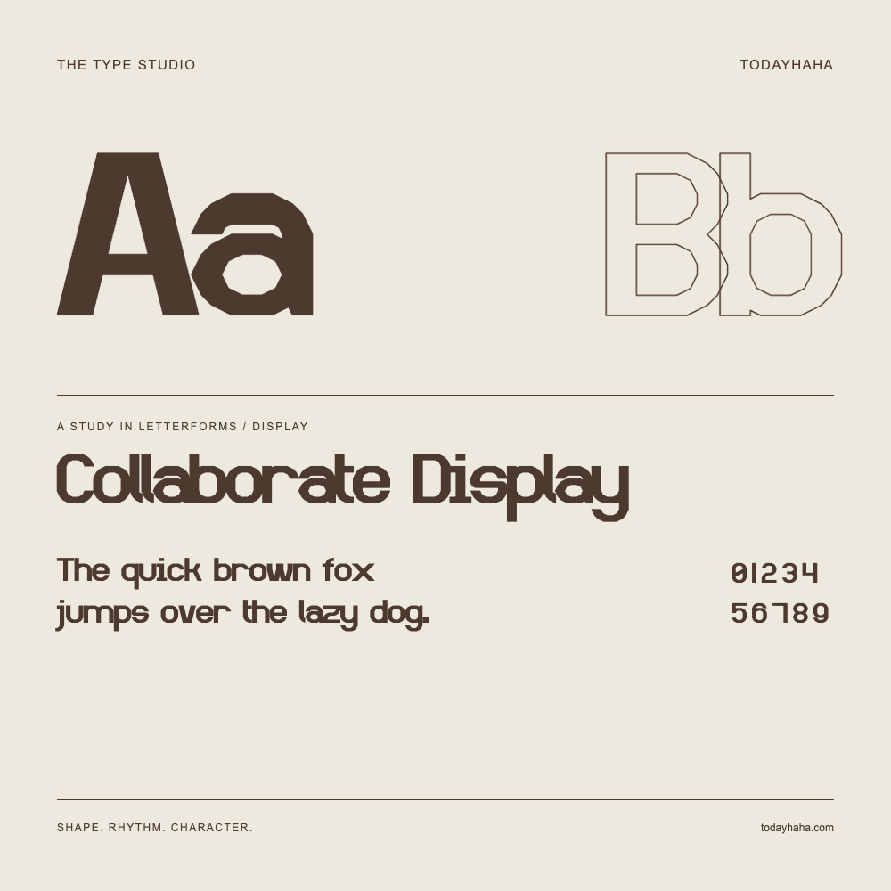 Collaborate Display — Buchstabenstudie mit Beispielsatz und Ziffern
