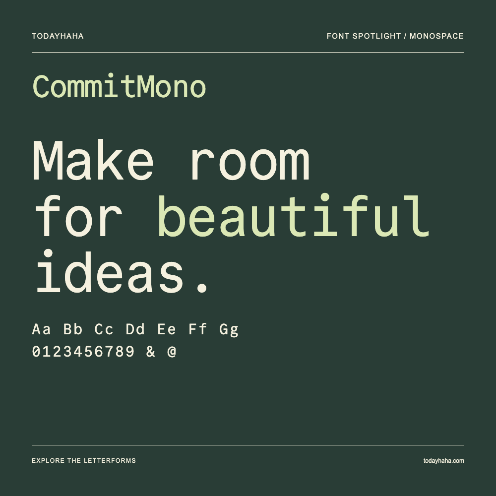 CommitMono — Typografieposter mit Beispieltext