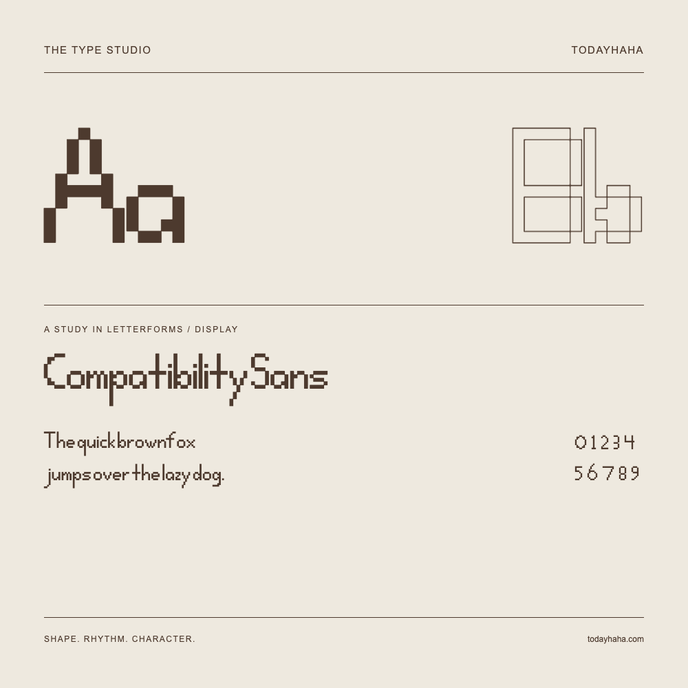 Compatibility Sans — Letterform study with sample sentence and numbers