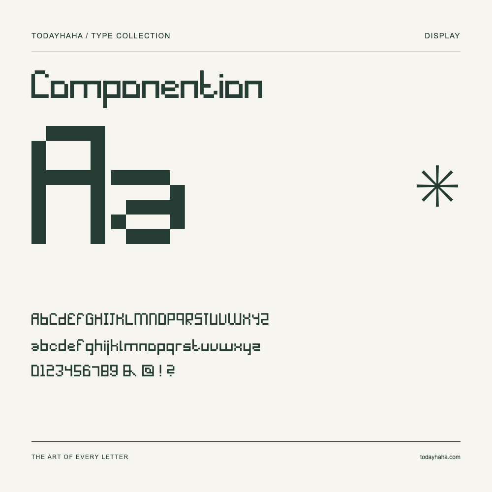 Componention — Font specimen with uppercase and lowercase letters and numbers