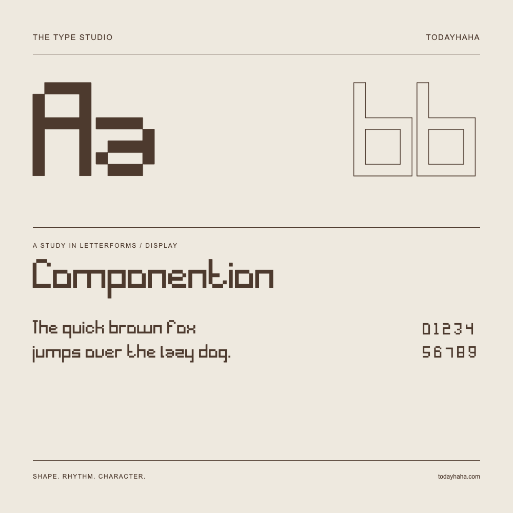 Componention — Letterform study with sample sentence and numbers