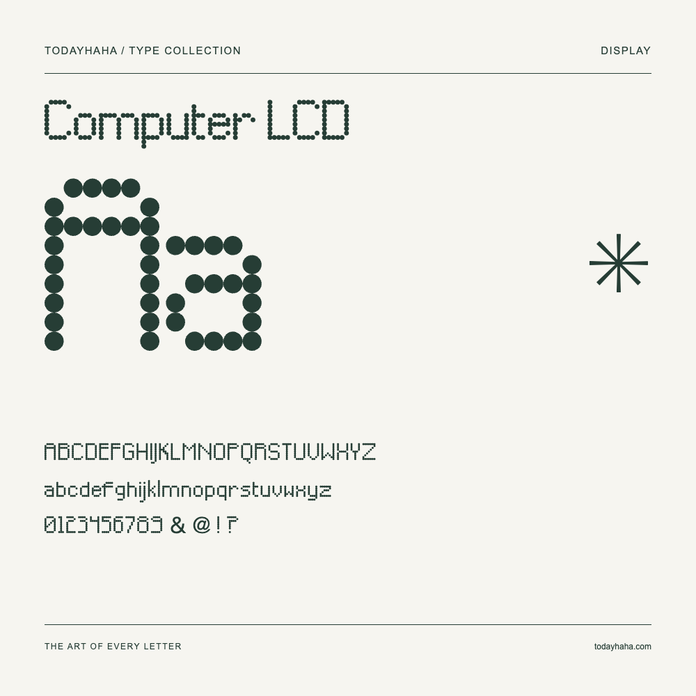 Computer LCD — Schriftmuster mit Großbuchstaben, Kleinbuchstaben und Ziffern