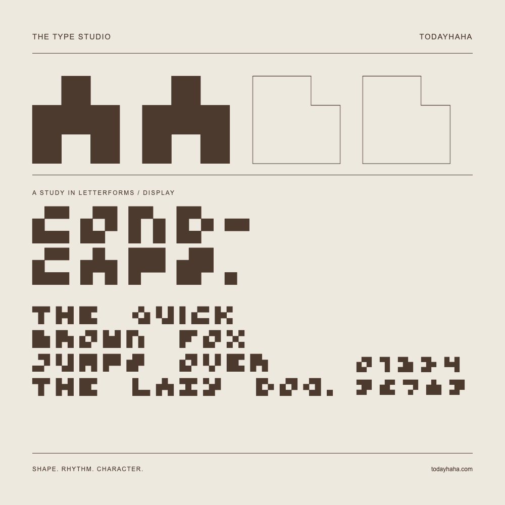 Cond-Caps. — Letterform study with sample sentence and numbers